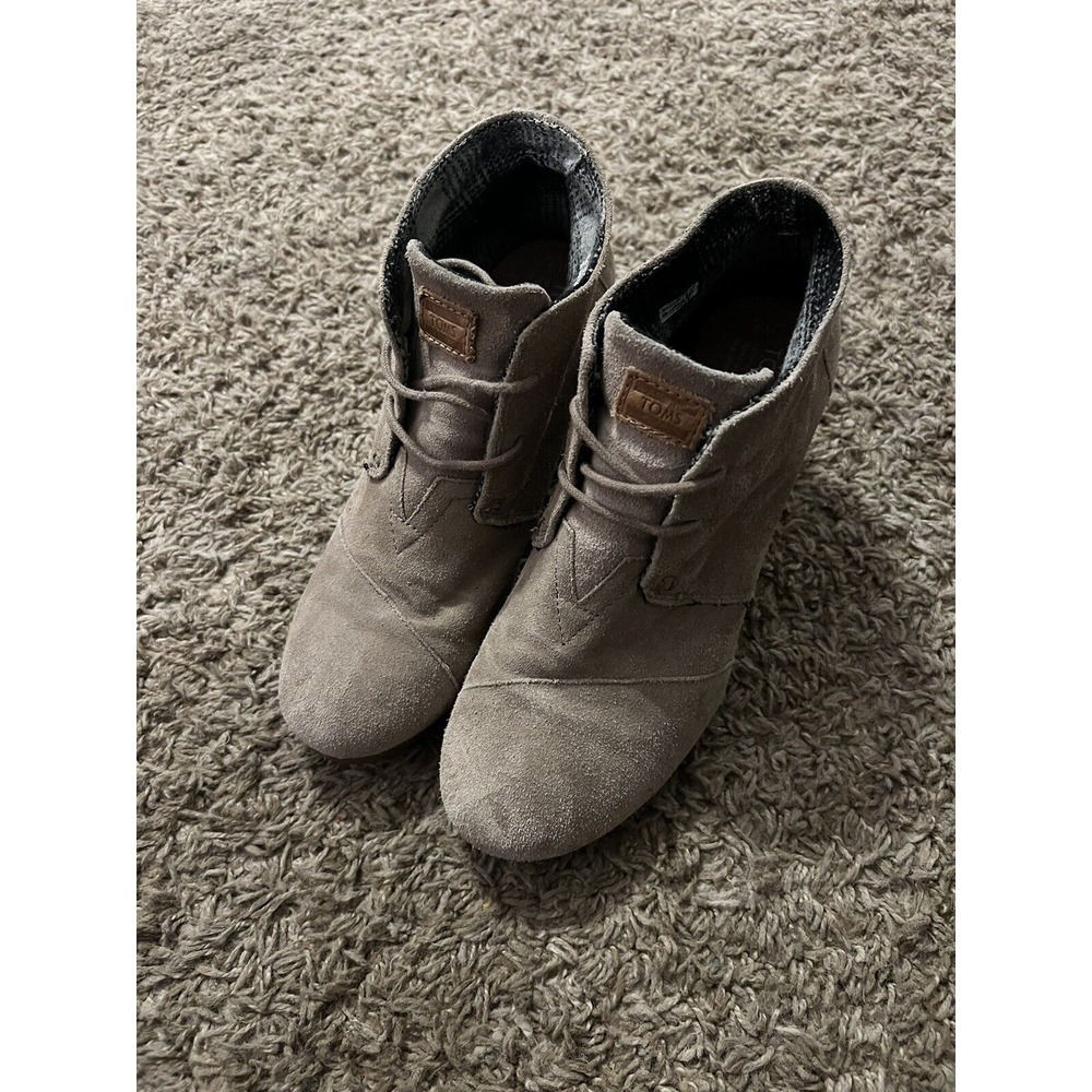 TOMS Women's Wedge Boots Booties Suede Leather Lace-Up Size 6 M Good to VGC!